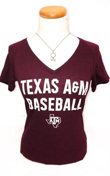 Women's - Adidas Triblend V-neck Baseball Tee Stack - Maroon